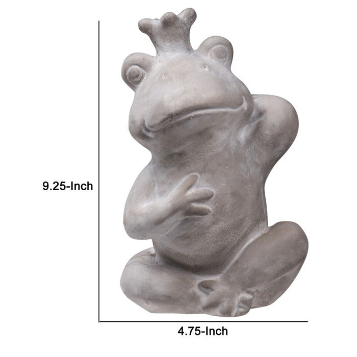 Cement Figurine of Crowned Frog Leaning Sideways with Concrete Finish, Gray