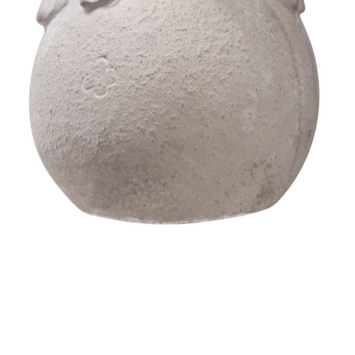 Cement Figurine of Crowned Frog Sitting Flat On Plain Smooth Ball, Gray