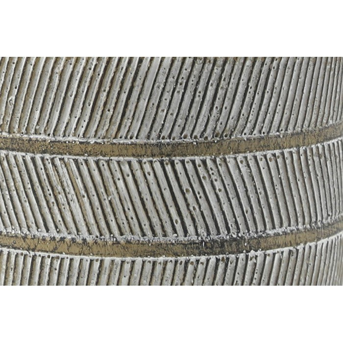 Cement Round Deep Pots with Line and Brush Design, Set of Three, Gray