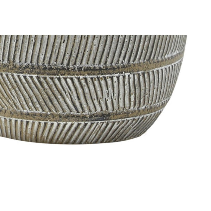 Cement Round Deep Pots with Line and Brush Design, Set of Three, Gray