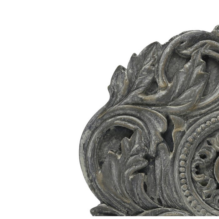 Decorative Cement Medallion with Metal Support and Base, Gray