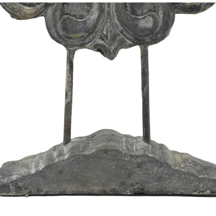 Decorative Cement Medallion with Metal Support and Base, Gray