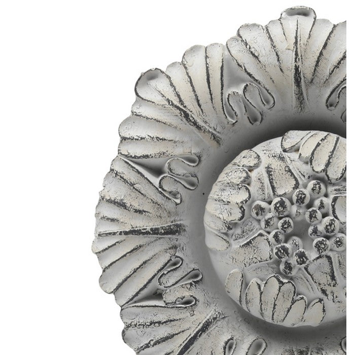 Cement Ornament of Floral Sunflower with Single Support Stand, Gray