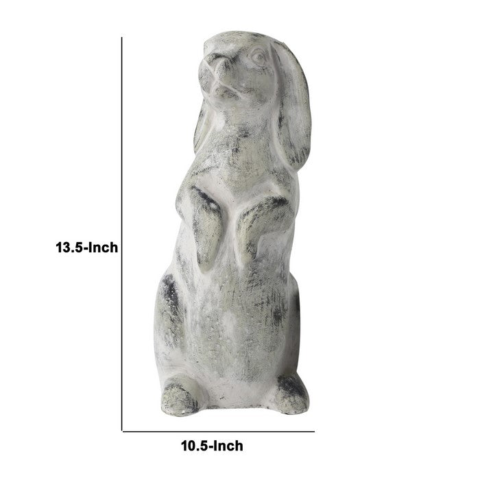 Cement Statue of Rabbit Standing Still with Soft Detailings, Gray