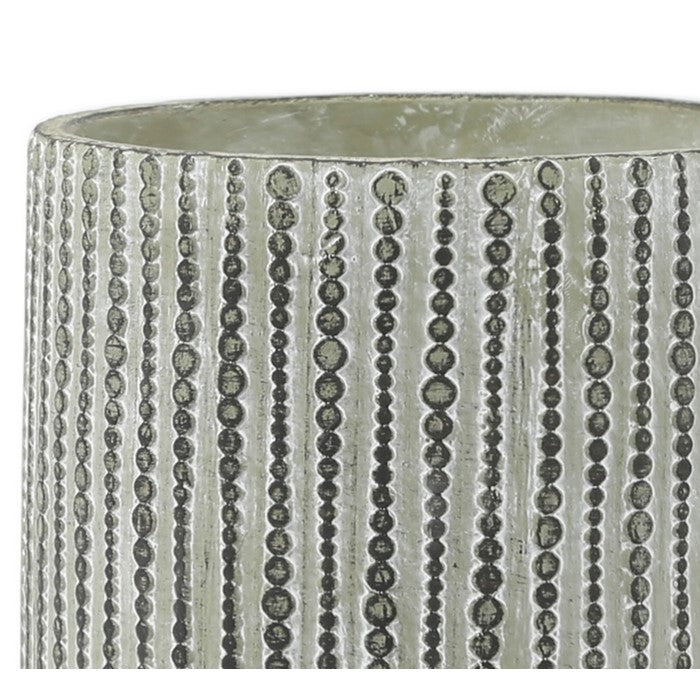 Cement Pot with Deep Storage and Vertical Bubble Patterns, Large, Gray