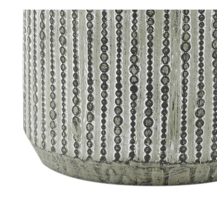 Cement Pot with Deep Storage and Vertical Bubble Patterns, Large, Gray