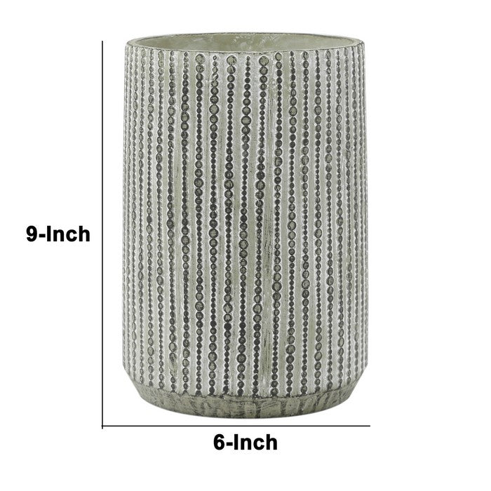 Cement Pot with Deep Storage and Vertical Bubble Patterns, Large, Gray