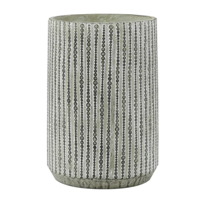 Cement Pot with Deep Storage and Vertical Bubble Patterns, Large, Gray