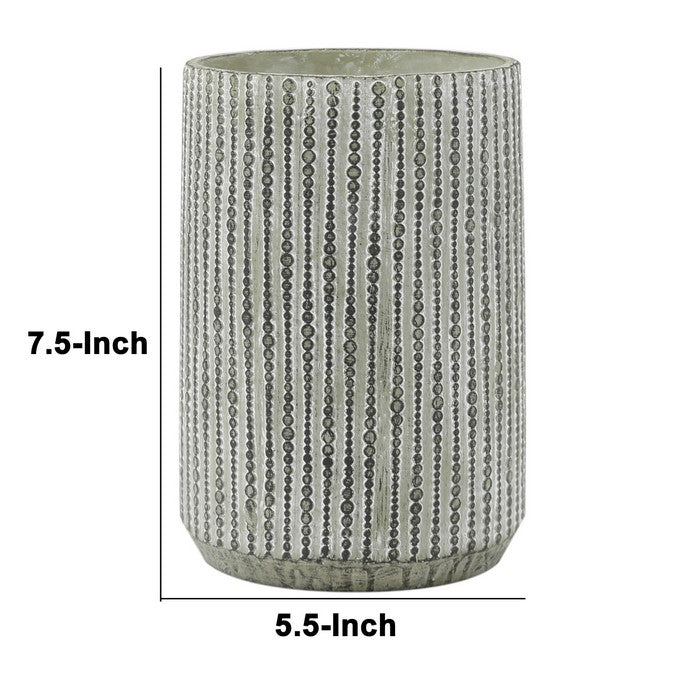 Cement Pot with Deep Storage and Vertical Bubble Patterns, Small, Gray