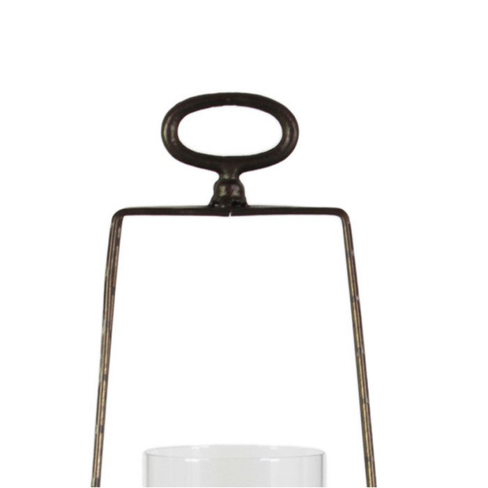 Metal Candle Holders with Glass Cylinders, Set of Three, White and Bronze