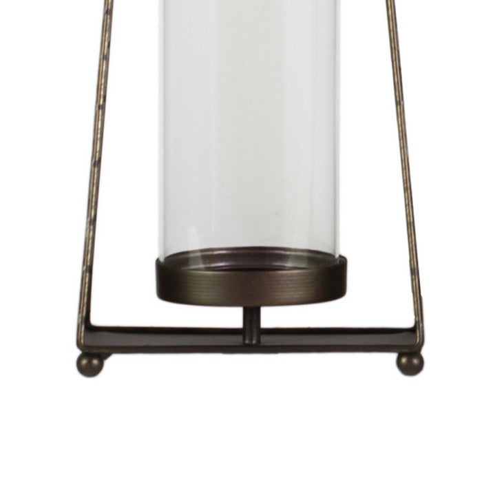 Metal Candle Holders with Glass Cylinders, Set of Three, White and Bronze