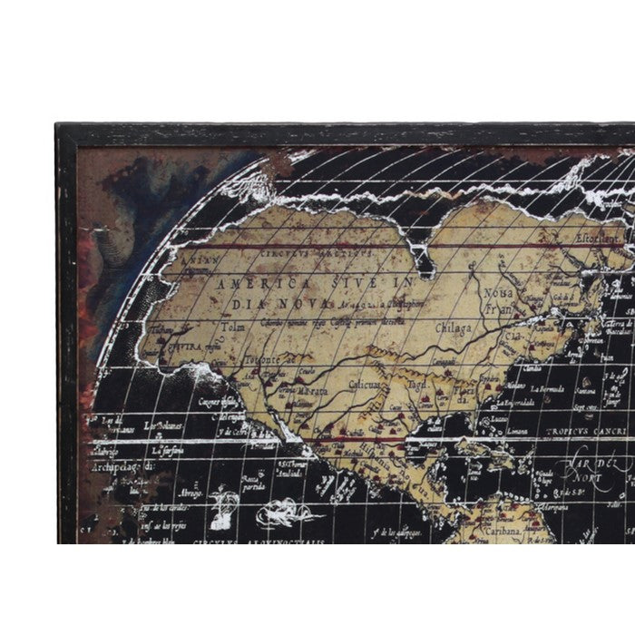 Wooden Giclee Printed World Atlas Frame with Distressed Look, Black