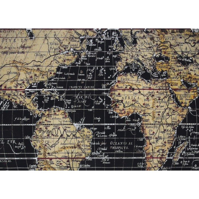 Wooden Giclee Printed World Atlas Frame with Distressed Look, Black