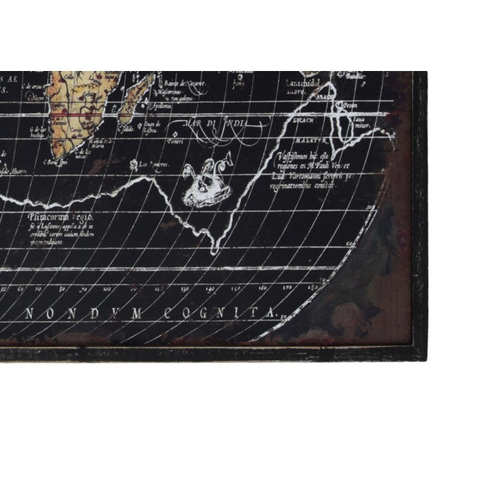 Wooden Giclee Printed World Atlas Frame with Distressed Look, Black