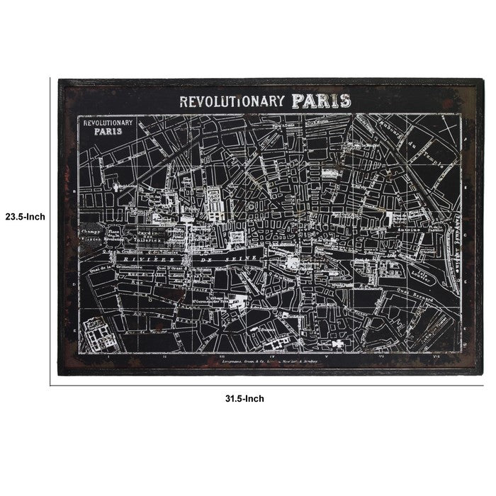 Wooden Giclee Printed Revolutionary Paris Frame with Distressed Look, Black