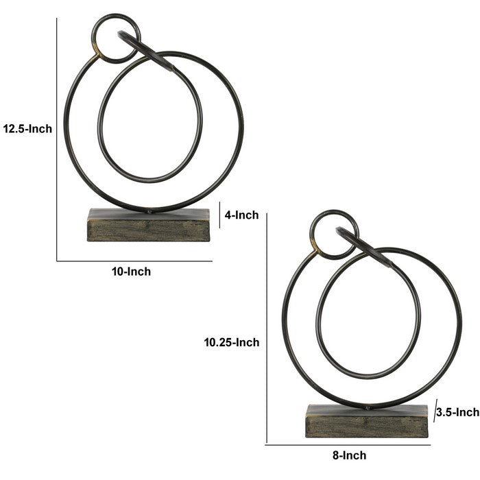 Metal Abstract Sculpture with Rectangular Base, Set of Two, Gray