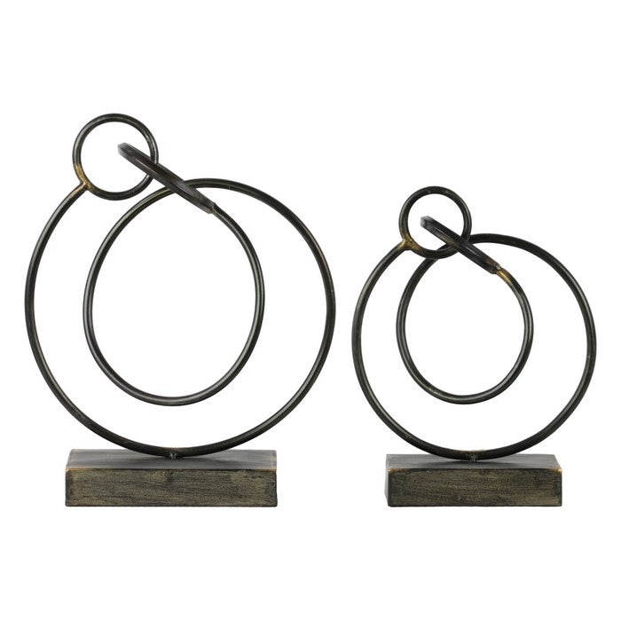 Metal Abstract Sculpture with Rectangular Base, Set of Two, Gray