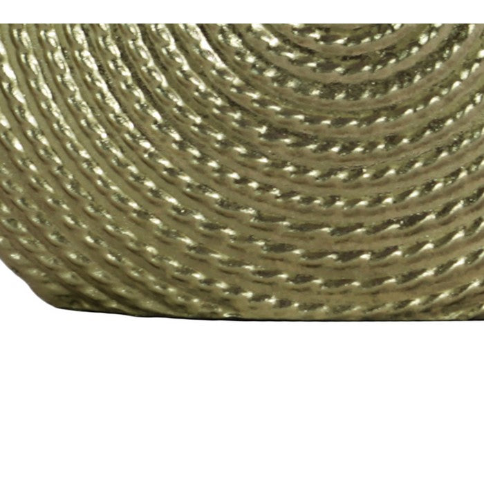 Disk Like Round Shape Metal Vase with Embedded Design, Gold