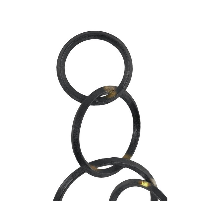 Metal Interloping Rings Sculpture with Square Base, Black and Brown