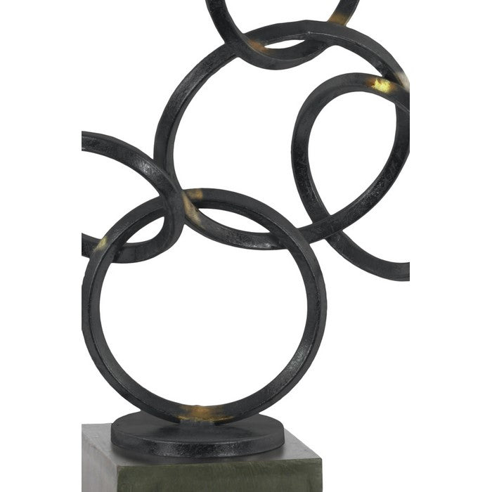 Metal Interloping Rings Sculpture with Square Base, Black and Brown