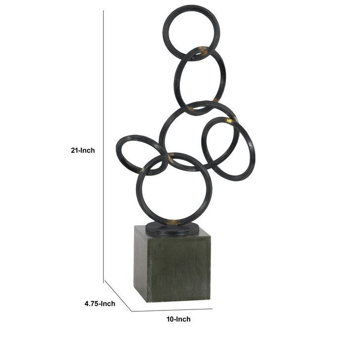 Metal Interloping Rings Sculpture with Square Base, Black and Brown