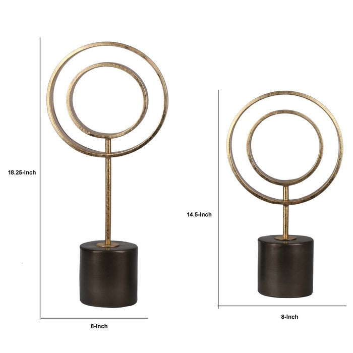 Metal Decor with Open Ring Design, Set of Two, Gold and Brown