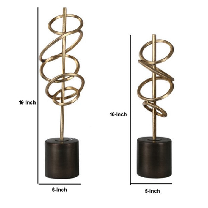 Metal Decor with Interwined Design, Set of Two, Gold and Brown