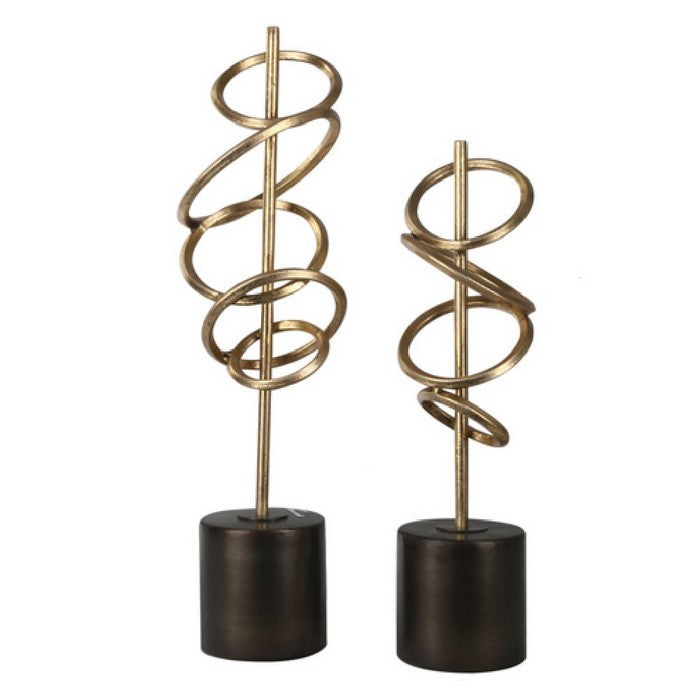 Metal Decor with Interwined Design, Set of Two, Gold and Brown