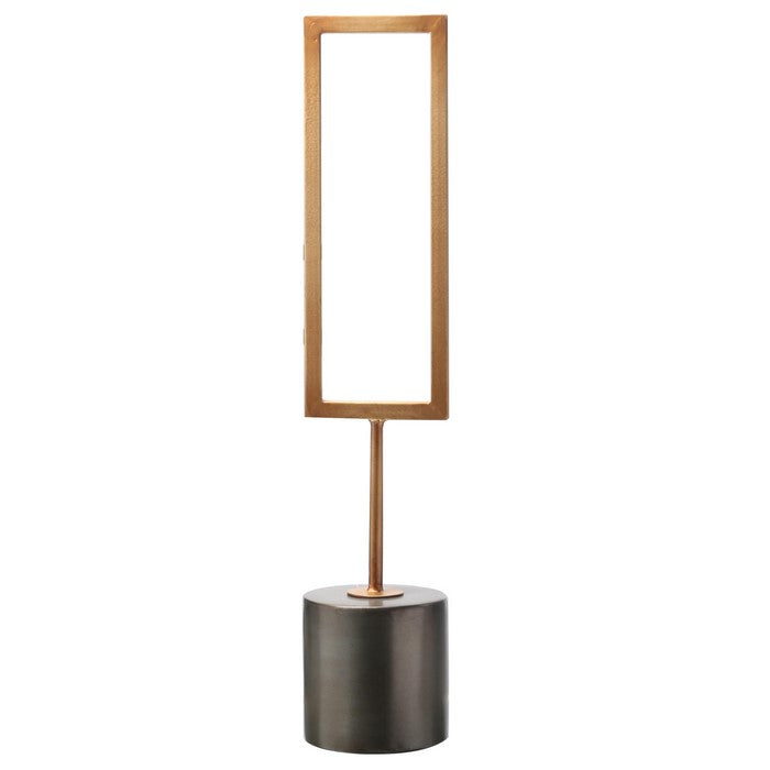 Metal Quadrilateral Decor with Round Base, Set of Three, Gold and Brown