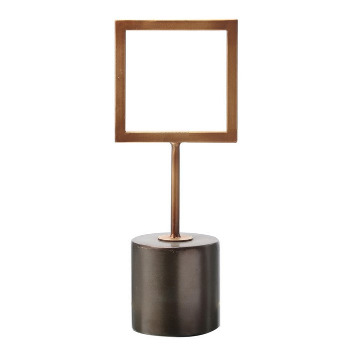 Metal Quadrilateral Decor with Round Base, Set of Three, Gold and Brown