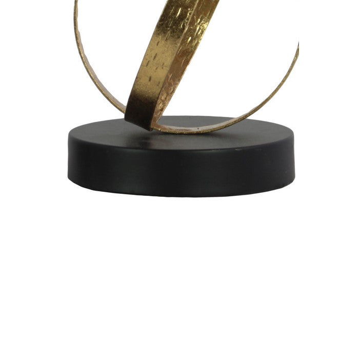Abstract Sculpture with Cascading Circles on Round Base, Gold and Black