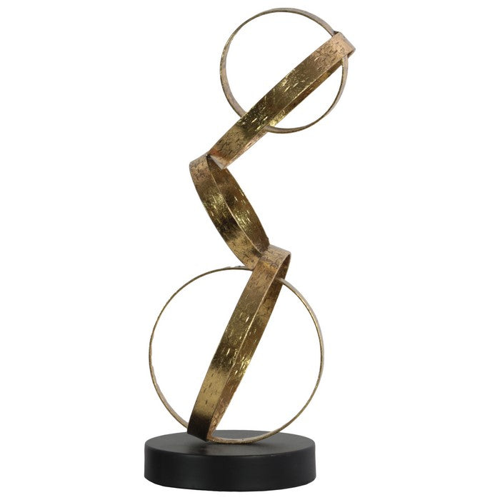 Abstract Sculpture with Cascading Circles on Round Base, Gold and Black