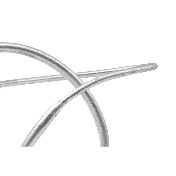 Abstract Sculpture in Pretzel Shape on Rectangular Base, Silver and Gray