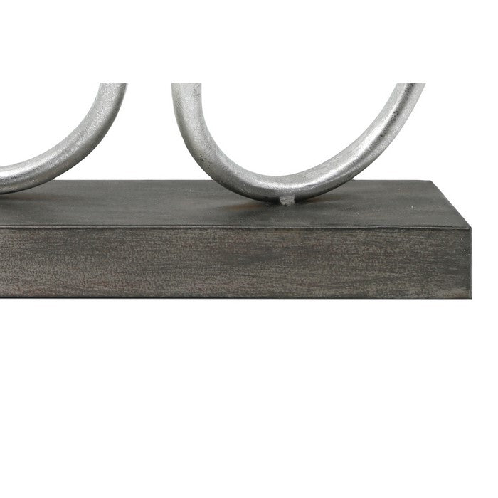 Abstract Sculpture in Pretzel Shape on Rectangular Base, Silver and Gray