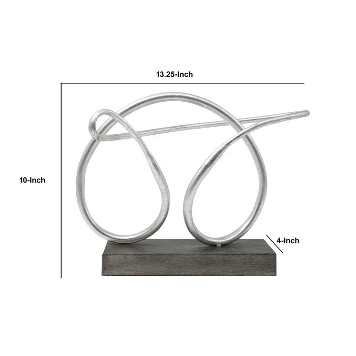 Abstract Sculpture in Pretzel Shape on Rectangular Base, Silver and Gray