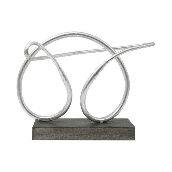 Abstract Sculpture in Pretzel Shape on Rectangular Base, Silver and Gray