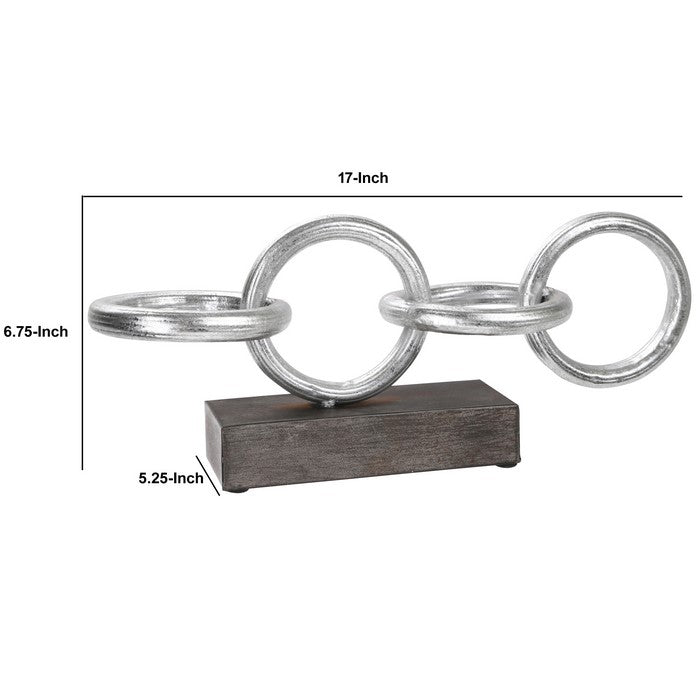 Metal Ring Chain with Horizontal Interlocking on Base, Gray and Silver