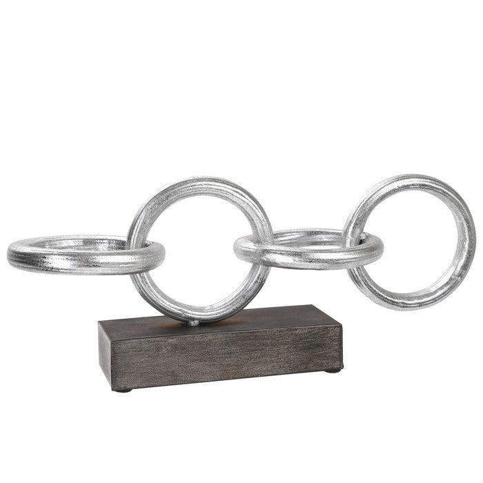 Metal Ring Chain with Horizontal Interlocking on Base, Gray and Silver