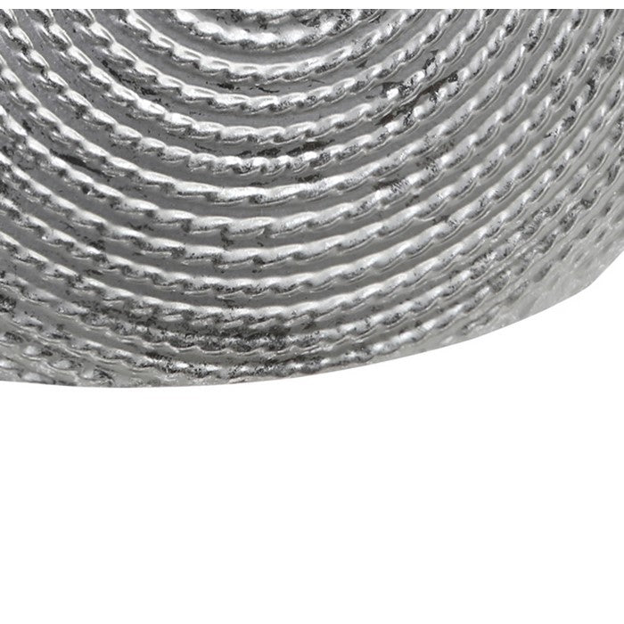 Disk Like Round Shape Metal Vase with Embedded Design, Small, Silver