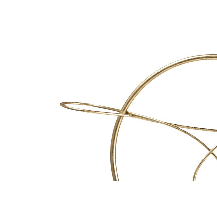 Abstract Metal Circle with Wire Tabletop Decor on Base, Black and Gold