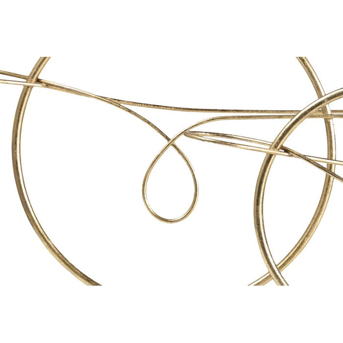 Abstract Metal Circle with Wire Tabletop Decor on Base, Black and Gold