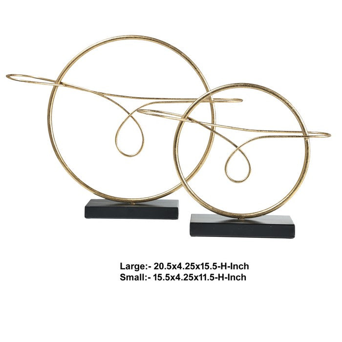 Abstract Metal Circle with Wire Tabletop Decor on Base, Black and Gold