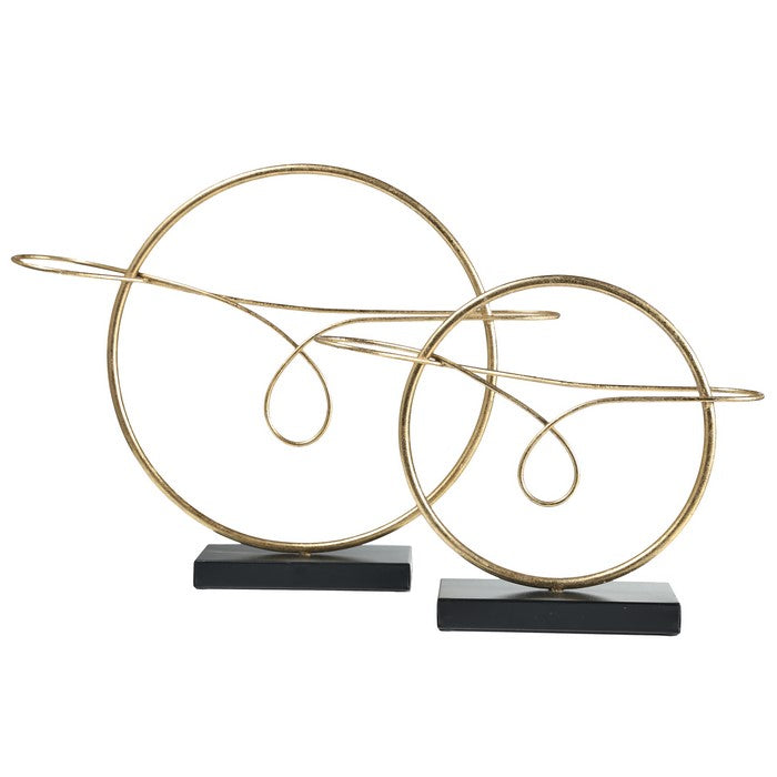 Abstract Metal Circle with Wire Tabletop Decor on Base, Black and Gold