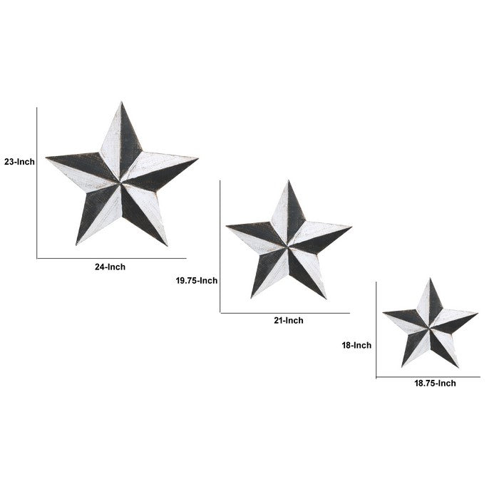 Metal 3D Star Wall Decor with Back Hanger, Set of Three , Gray