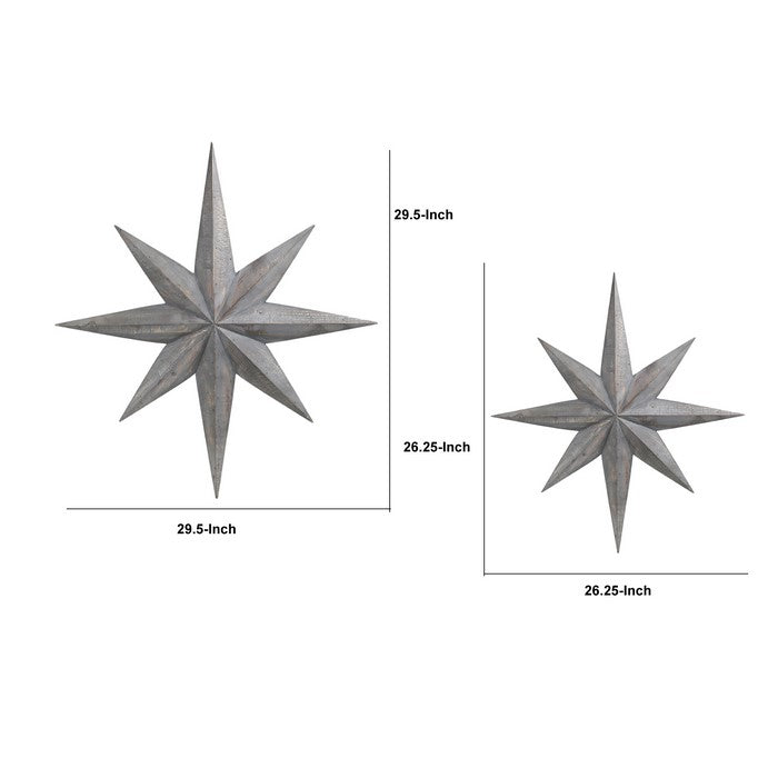 Wooden 3D Bursting Star Wall Decor with Back Hanger, Set of Two, Gray