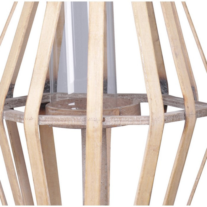 Wooden Lattice Pentagon Lantern with Rope Handle, Beige
