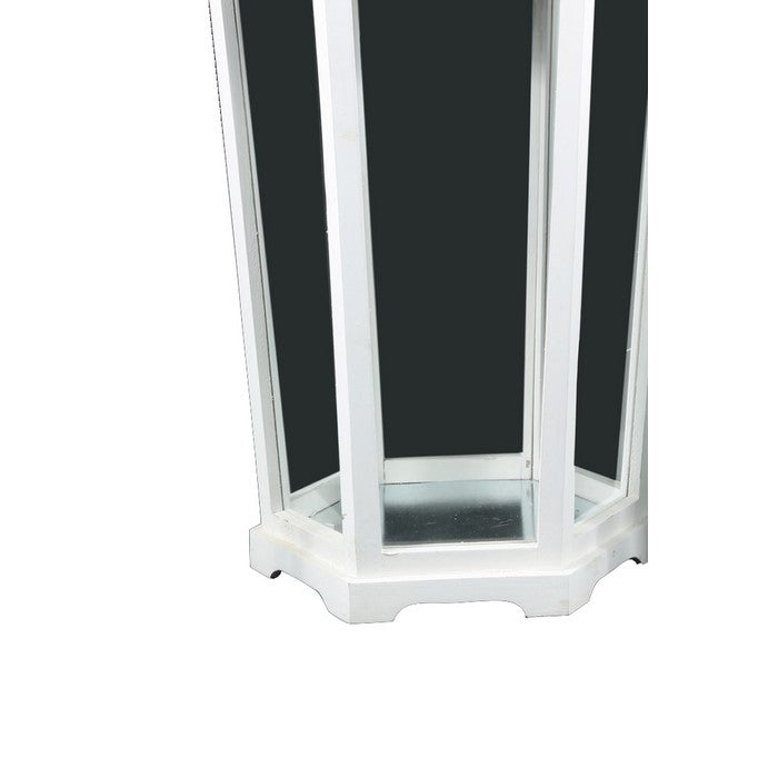 Wooden Hexagonal Lantern with Arc Top, Set of Two, White and Silver