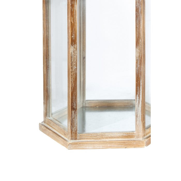 Wooden Hexagonal Lantern with Arc Top, Set of Two, Brown