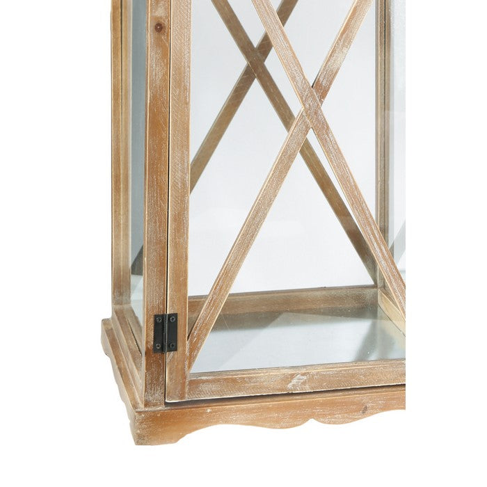 Wooden Square Lantern with Metal Top, Set of Two, Brown and Gray