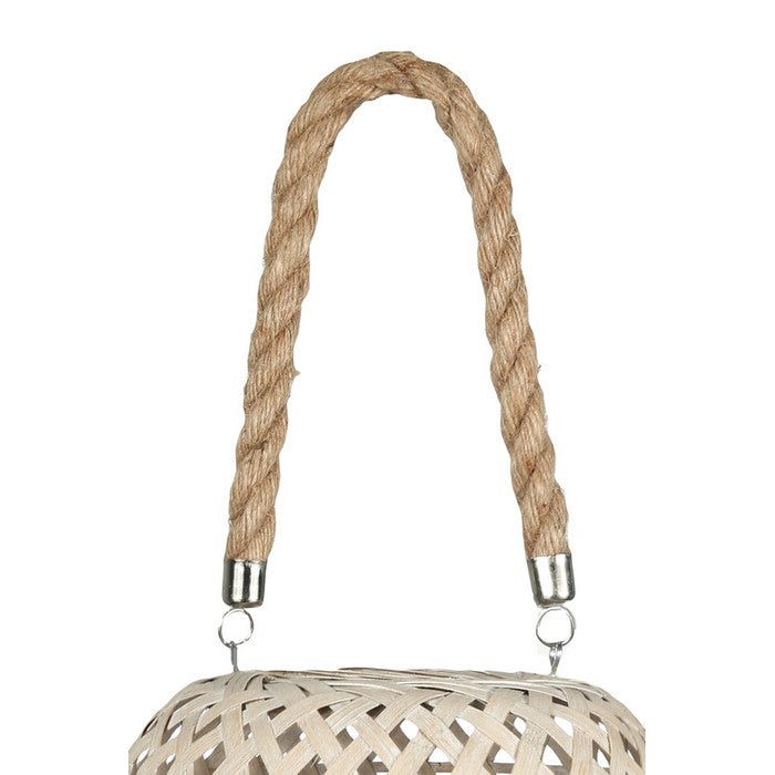 Bamboo Lantern with Hexagonal Lattice Body, Large, Brown and Gray